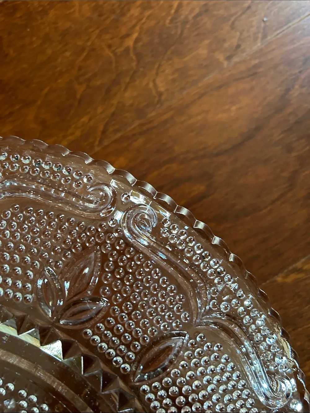 Vintage Clear Pressed Glass Serving Plate with Floral Motif